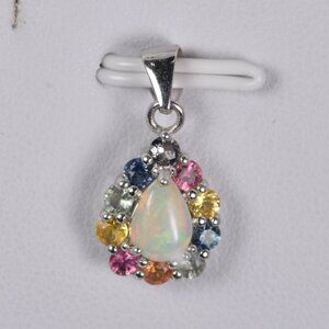 Natural Ethopian Opal Pear Cut w Natural Stone 925 Sterling Pendant